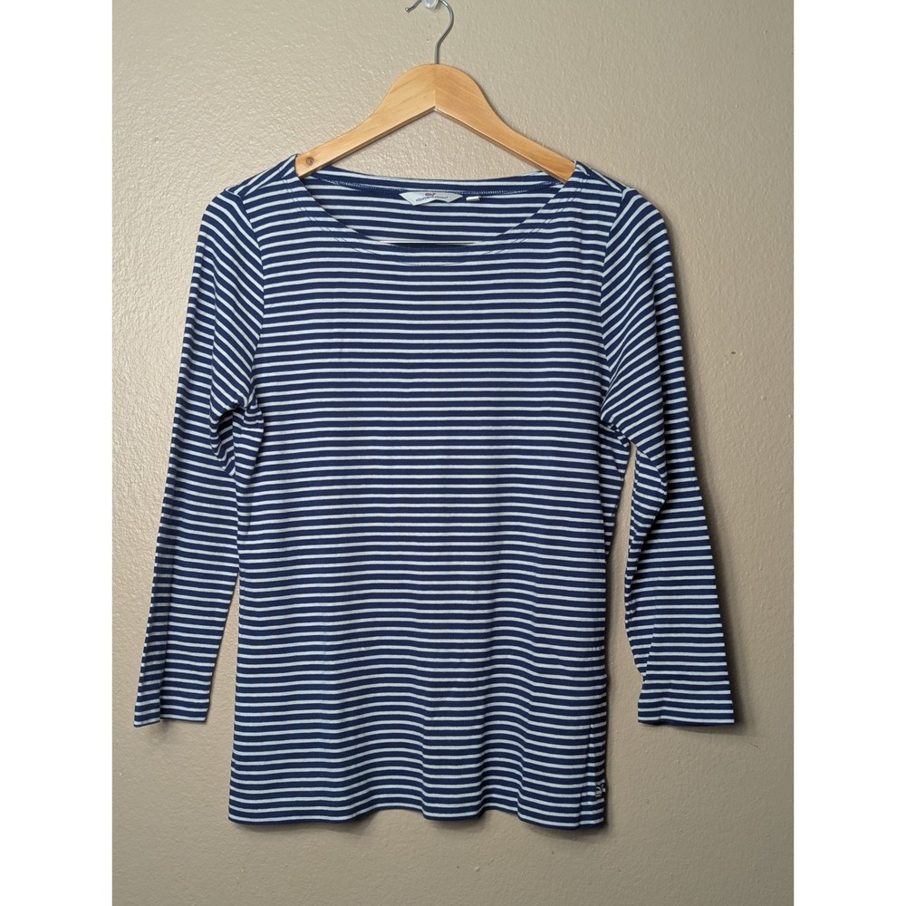 Vineyard Vines Top Women L Blue‎ Striped Nautical Preppy Boat Neck Pima Cotton